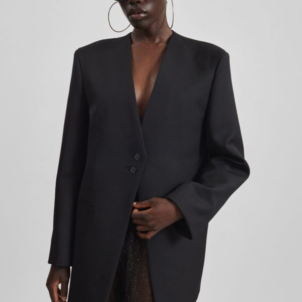 The Frankie Shop Winsen Collarless Blazer - Black - Oversized Minimalist Jackets in Black - Shop at Coveti
