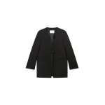 The Frankie Shop Winsen Collarless Blazer - Black - Oversized Minimalist Jackets in Black - Shop at Coveti