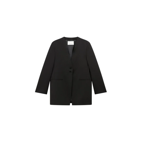 The Frankie Shop Winsen Collarless Blazer - Black - Oversized Minimalist Jackets in Black - Shop at Coveti