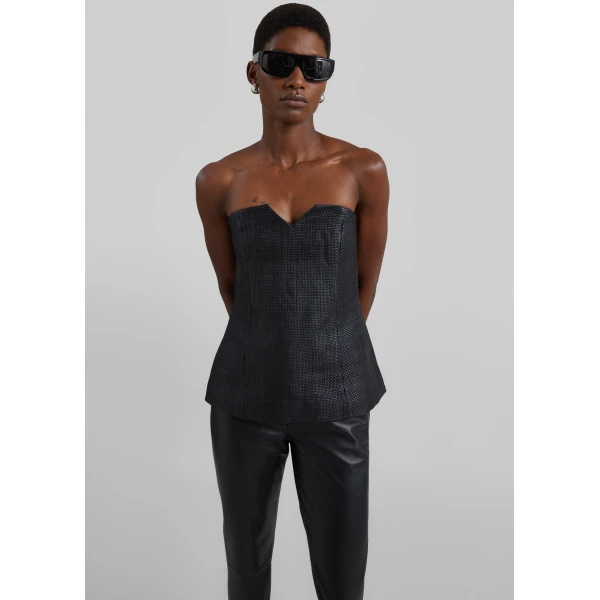 The Frankie Shop Woven Leather Strapless Bodice – Black Top, view 3
