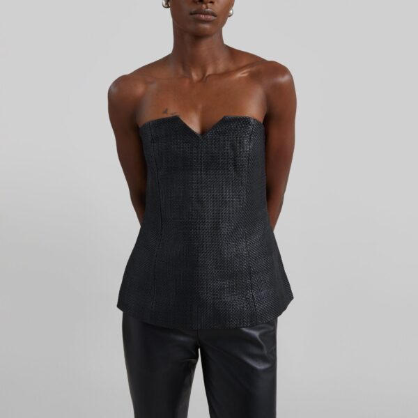 The Frankie Shop Woven Leather Strapless Bodice - Black - Oversized Minimalist Tops in Black - Shop at Coveti