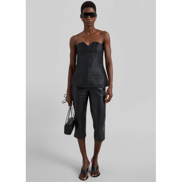 The Frankie Shop Woven Leather Strapless Bodice – Black Top, view 4