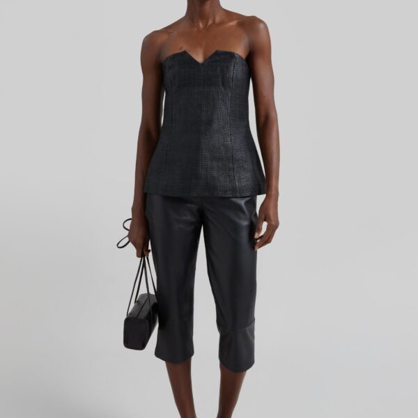 The Frankie Shop Woven Leather Strapless Bodice - Black - Oversized Minimalist Tops in Black - Shop at Coveti