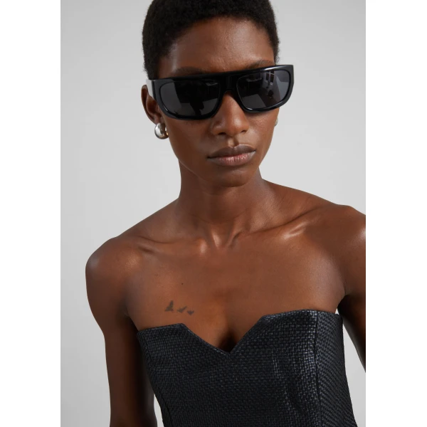 The Frankie Shop Woven Leather Strapless Bodice – Black Top, view 6