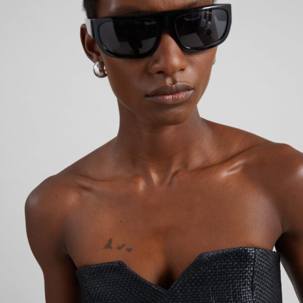 The Frankie Shop Woven Leather Strapless Bodice - Black - Oversized Minimalist Tops in Black - Shop at Coveti