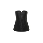 The Frankie Shop Woven Leather Strapless Bodice - Black - Oversized Minimalist Tops in Black - Shop at Coveti
