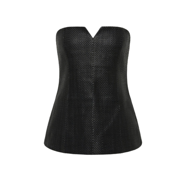The Frankie Shop Woven Leather Strapless Bodice - Black - Oversized Minimalist Tops in Black - Shop at Coveti