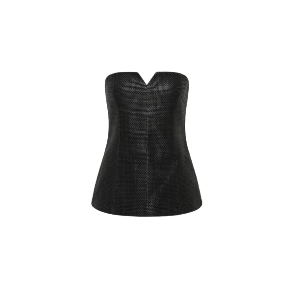 The Frankie Shop Woven Leather Strapless Bodice - Black - Oversized Minimalist Tops in Black - Shop at Coveti
