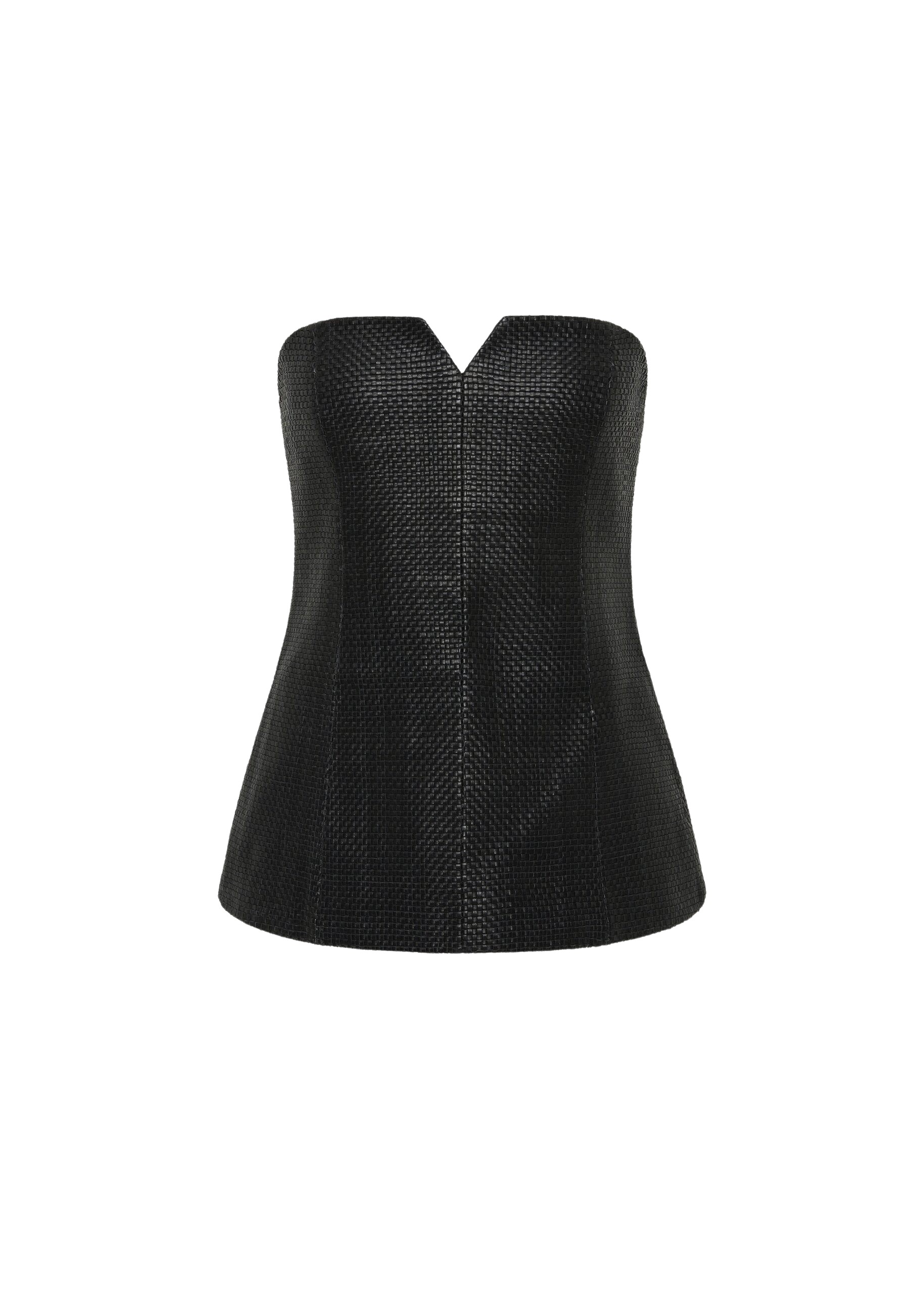 The Frankie Shop Woven Leather Strapless Bodice – Black Top