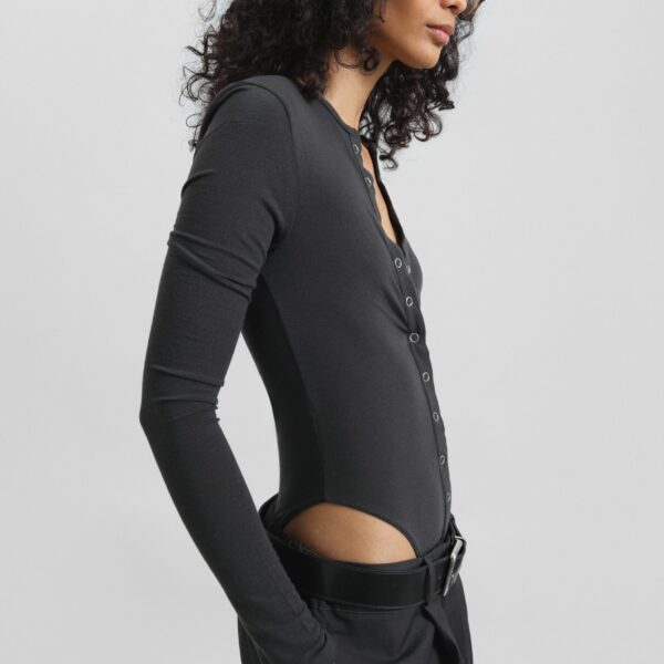 The Frankie Shop Zadie Bodysuit - Charcoal - Oversized Minimalist Bikini in Grey - Shop at Coveti