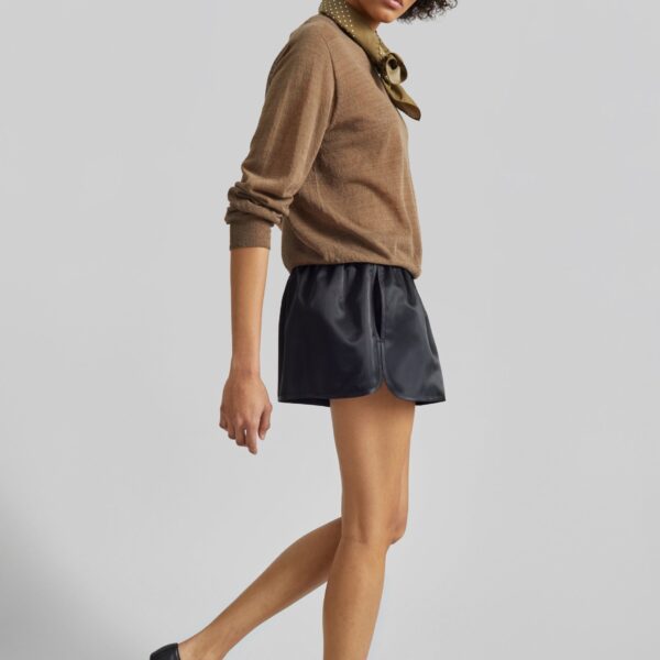 The Frankie Shop Zafra Satin Mini Shorts - Black - Oversized Minimalist Shorts in Black - Shop at Coveti