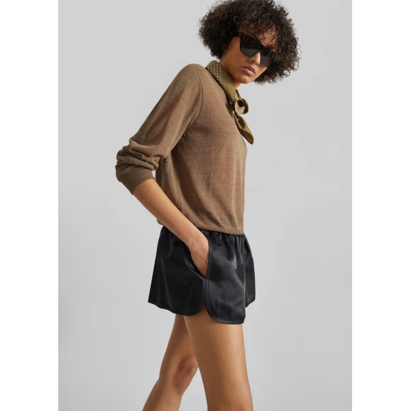 The Frankie Shop Zafra Satin Mini Shorts – Black, view 5