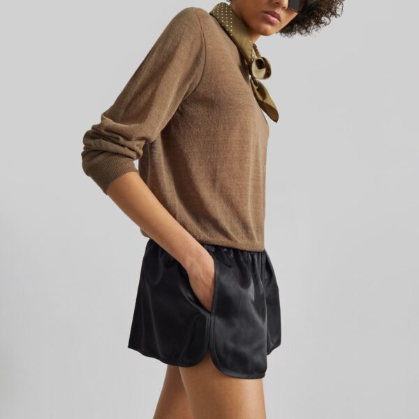 The Frankie Shop Zafra Satin Mini Shorts - Black - Oversized Minimalist Shorts in Black - Shop at Coveti