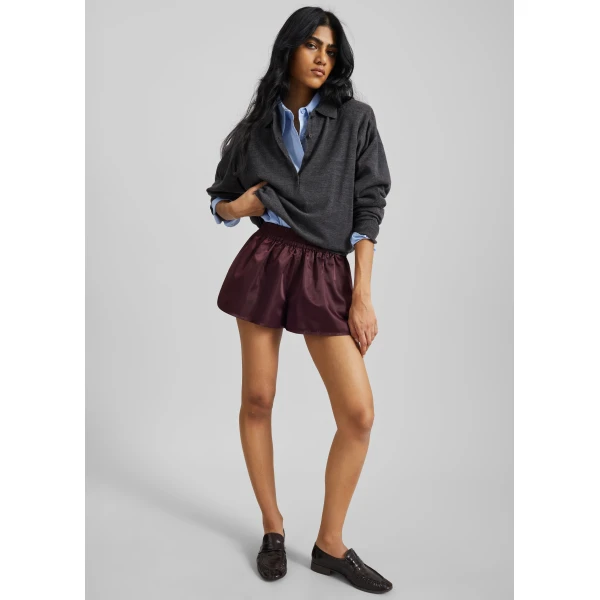 The Frankie Shop Zafra Satin Mini Shorts – Dark Plum, view 2