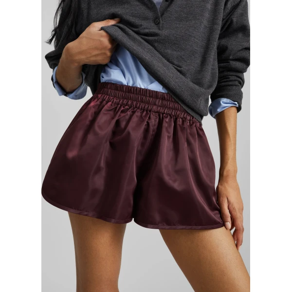 The Frankie Shop Zafra Satin Mini Shorts – Dark Plum, view 3