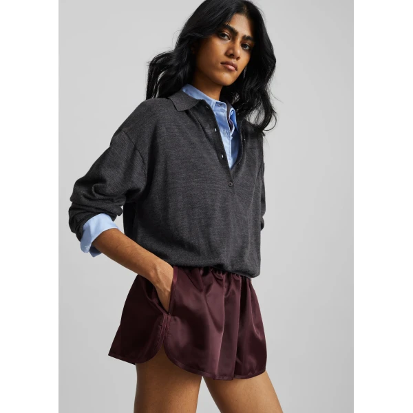 The Frankie Shop Zafra Satin Mini Shorts – Dark Plum, view 5