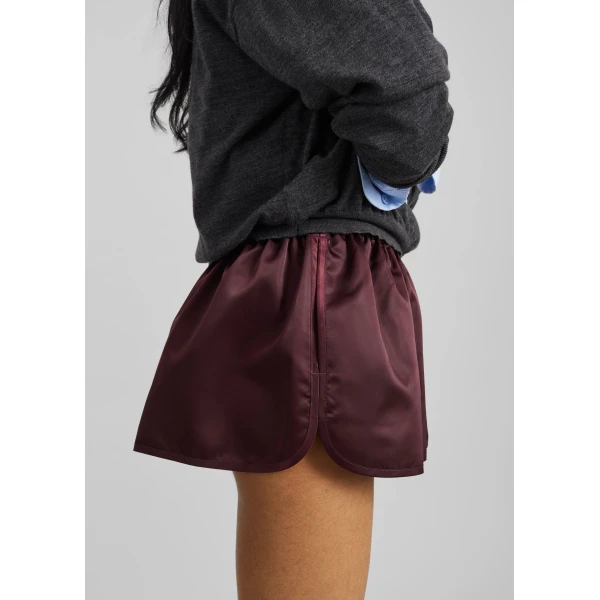 The Frankie Shop Zafra Satin Mini Shorts – Dark Plum, view 6