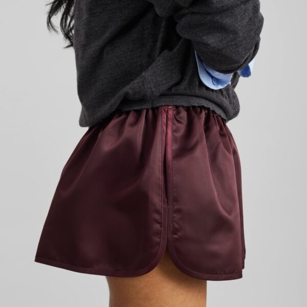 The Frankie Shop Zafra Satin Mini Shorts - Dark Plum - Oversized Minimalist Shorts in Purple - Shop at Coveti