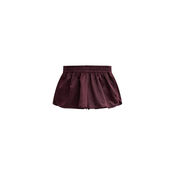 The Frankie Shop Zafra Satin Mini Shorts - Dark Plum - Oversized Minimalist Shorts in Purple - Shop at Coveti