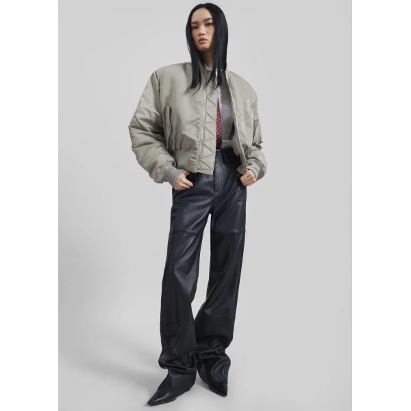 The Frankie Shop Zernez Cropped Bomber Jacket – Stone, view 4