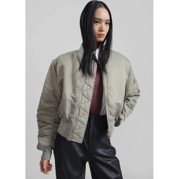 The Frankie Shop Zernez Cropped Bomber Jacket – Stone, view 6