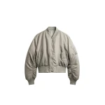 The Frankie Shop Zernez Cropped Bomber Jacket - Stone - Oversized Minimalist Jackets in Beige - Shop at Coveti
