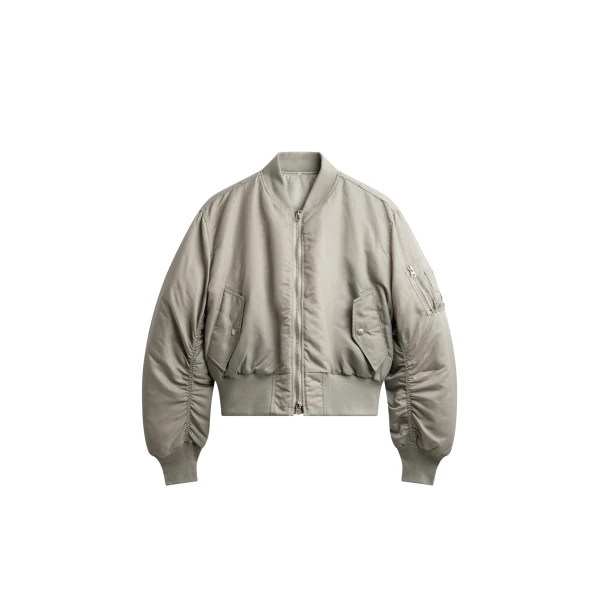 The Frankie Shop Zernez Cropped Bomber Jacket - Stone - Oversized Minimalist Jackets in Beige - Shop at Coveti