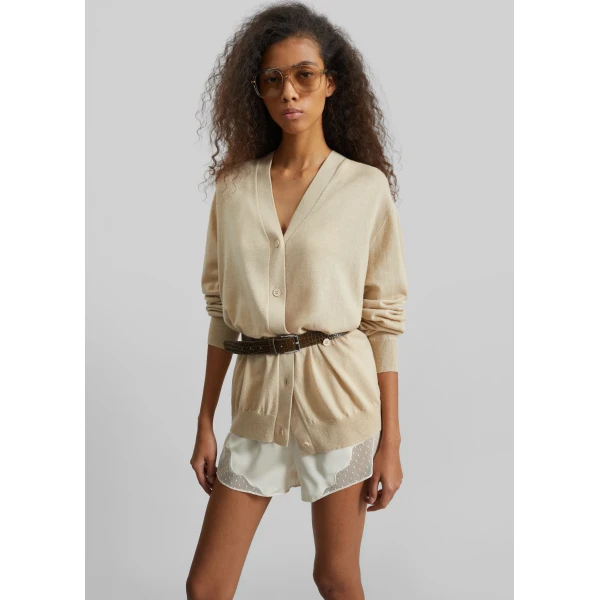 The Frankie Shop Zina V-Neck Cardigan – Beige, view 2
