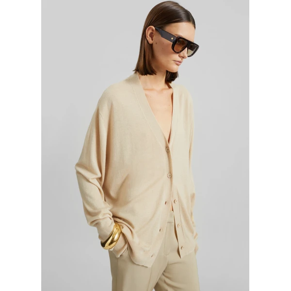 The Frankie Shop Zina V-Neck Cardigan – Beige, view 4