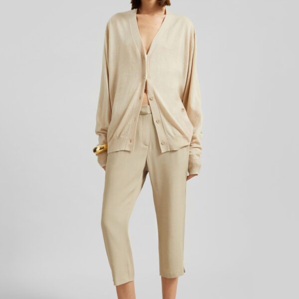 The Frankie Shop Zina V-Neck Cardigan - Beige - Oversized Minimalist Knitwear in Beige - Shop at Coveti