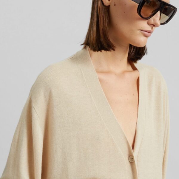 The Frankie Shop Zina V-Neck Cardigan - Beige - Oversized Minimalist Knitwear in Beige - Shop at Coveti