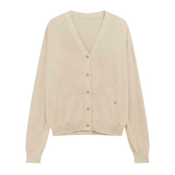 The Frankie Shop Zina V-Neck Cardigan - Beige - Oversized Minimalist Knitwear in Beige - Shop at Coveti