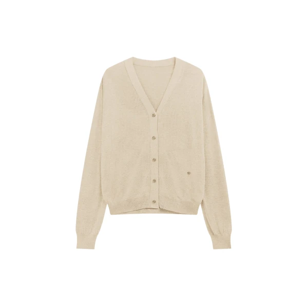 The Frankie Shop Zina V-Neck Cardigan - Beige - Oversized Minimalist Knitwear in Beige - Shop at Coveti