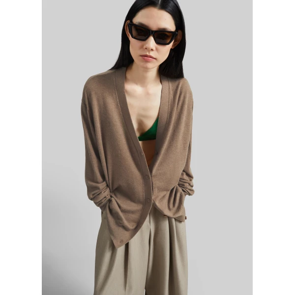 The Frankie Shop Zina V-Neck Cardigan – Mocha, view 3