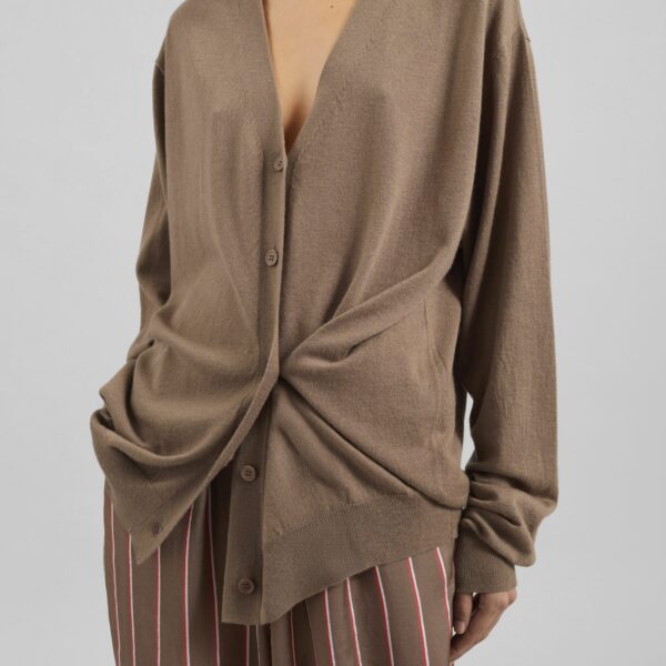 The Frankie Shop Zina V-Neck Cardigan - Mocha - Oversized Minimalist Knitwear in Beige - Shop at Coveti