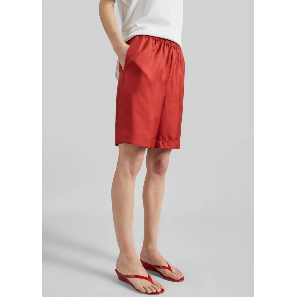 The Frankie Shop Zinia Lds Silk Twill Bermuda – Red Shorts, view 6
