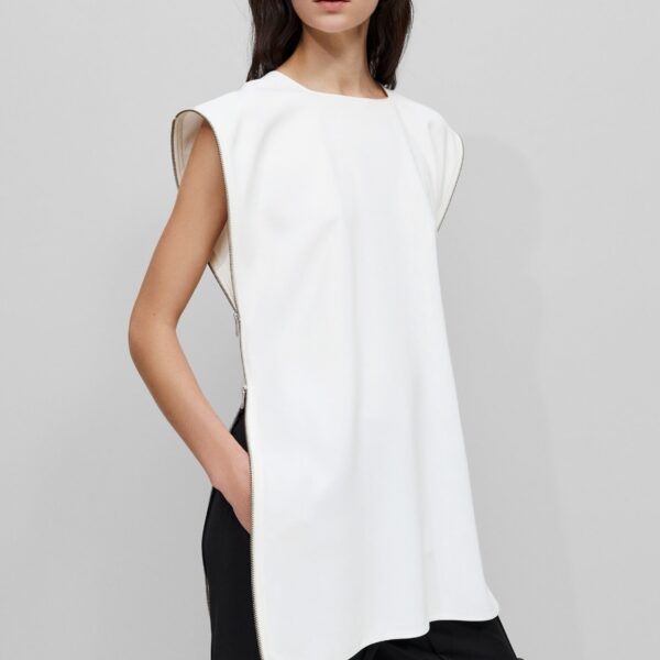 The Frankie Shop Zipper Tunic Top - White - Oversized Minimalist Tops in White - Shop at Coveti