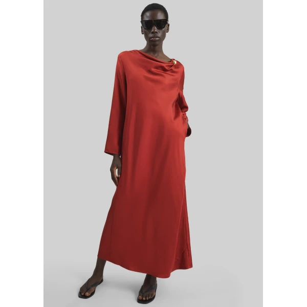 The Frankie Shop Zoya Silk Twill Dress – Red, view 2