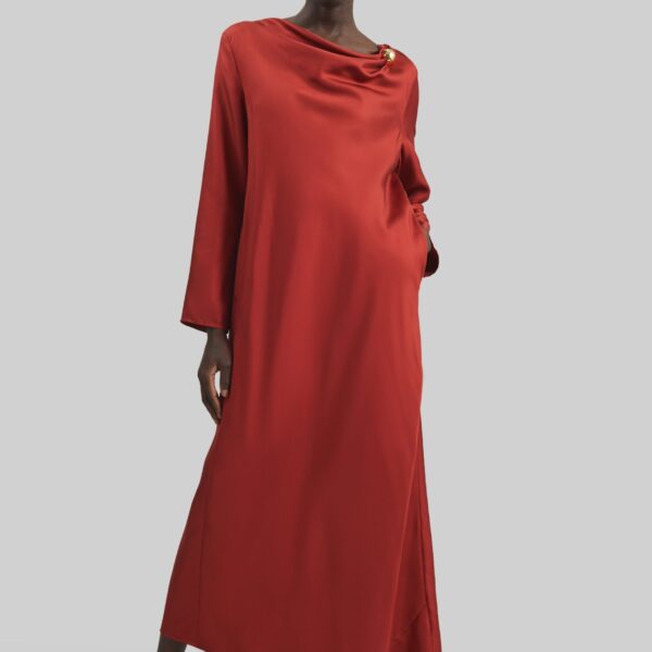 The Frankie Shop Zoya Silk Twill Dress - Red - Oversized Minimalist Dresses in Red - Shop at Coveti