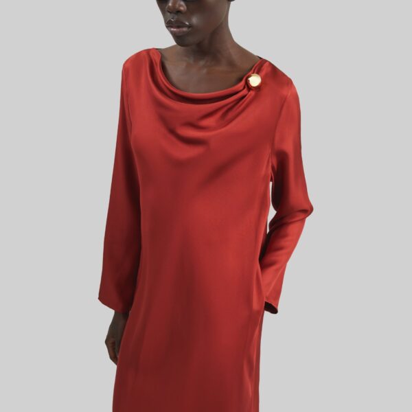 The Frankie Shop Zoya Silk Twill Dress - Red - Oversized Minimalist Dresses in Red - Shop at Coveti