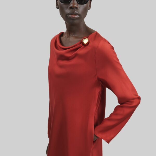 The Frankie Shop Zoya Silk Twill Dress - Red - Oversized Minimalist Dresses in Red - Shop at Coveti