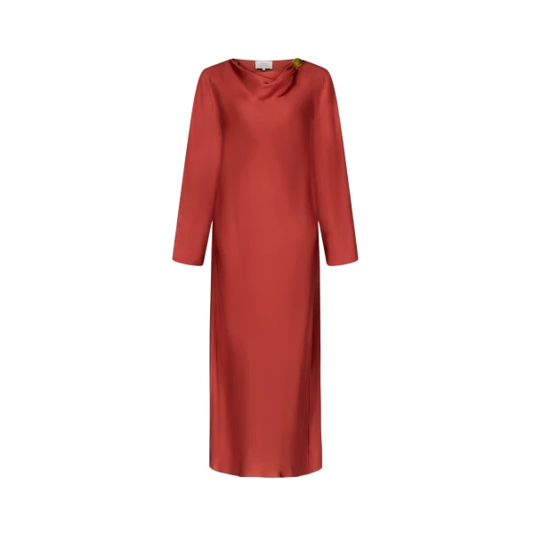 The Frankie Shop Zoya Silk Twill Dress - Red - Oversized Minimalist Dresses in Red - Shop at Coveti