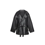 The Frankie Shop Zurich Oversized Faux Leather Short Trench - Black - Oversized Minimalist Coats in Black - Shop at Coveti
