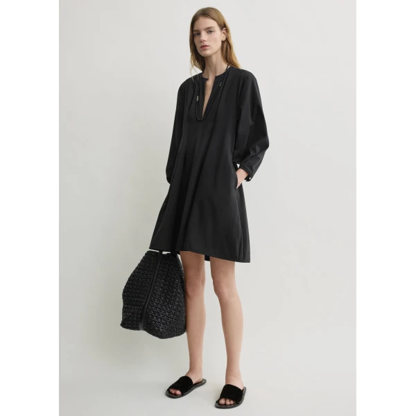 Totême Balloon Sleeve Cotton Dress Black - Dresses - Scandinavian Minimalist Luxury at Coveti