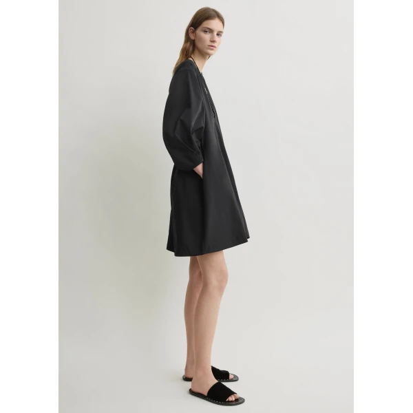 Totême Balloon Sleeve Cotton Dress Black - Dresses - Scandinavian Minimalist Luxury at Coveti