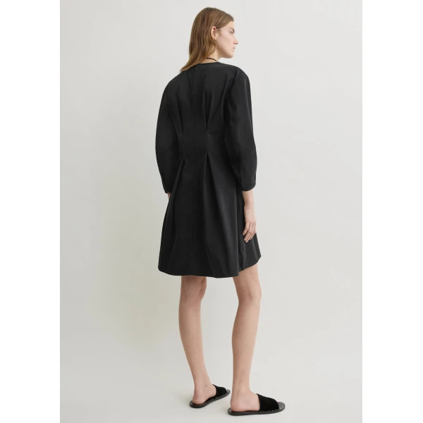 Totême Balloon Sleeve Cotton Dress Black - Dresses - Scandinavian Minimalist Luxury at Coveti