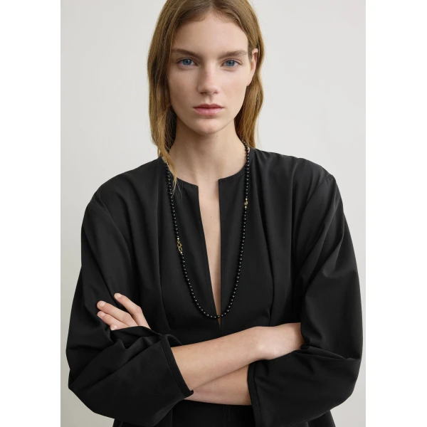 Totême Balloon Sleeve Cotton Dress Black - Dresses - Scandinavian Minimalist Luxury at Coveti