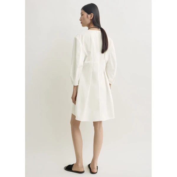 Totême Balloon Sleeve Cotton Dress White - Dresses - Scandinavian Minimalist Luxury at Coveti