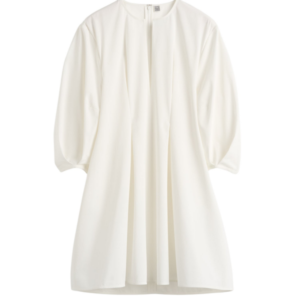 Totême Balloon Sleeve Cotton Dress White - Dresses - Scandinavian Minimalist Luxury at Coveti