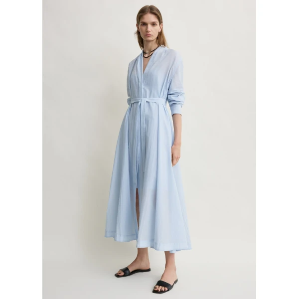 Totême Belted Cotton Voile Dress Sky - Dresses - Scandinavian Minimalist Luxury at Coveti